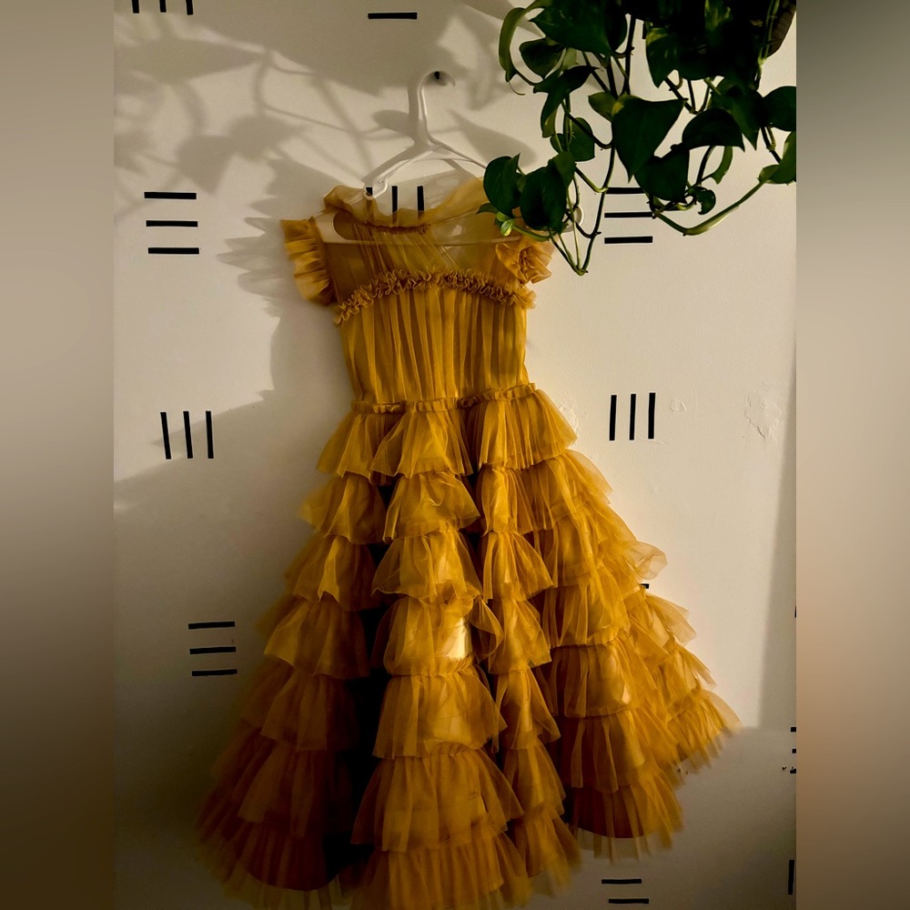 Lesfes ruffle mustard yellow dress